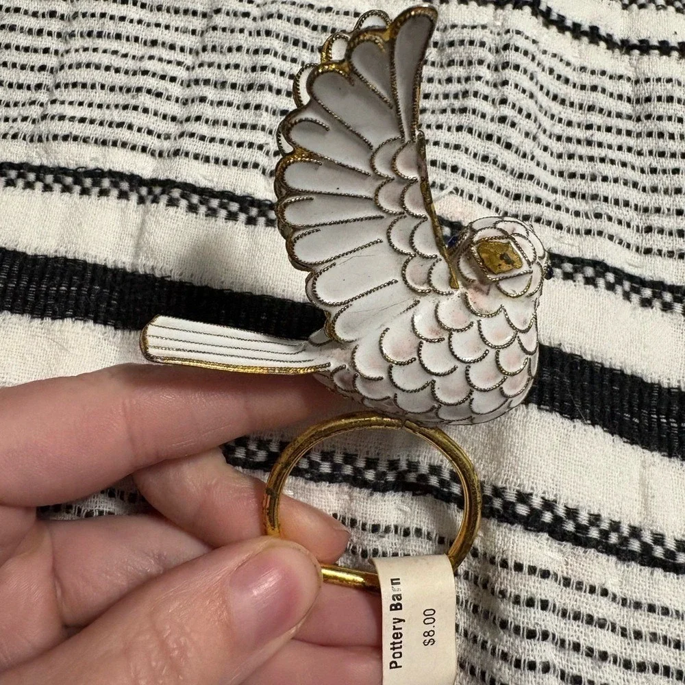 Pottery Barn Cloisonné Enamel‎ Napkin Rings Set 5 Nature Dragonfly Owl Turtle